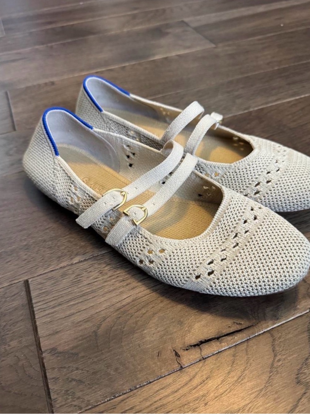Rothy's Cream Knit Mary Jane Flats with Double Straps